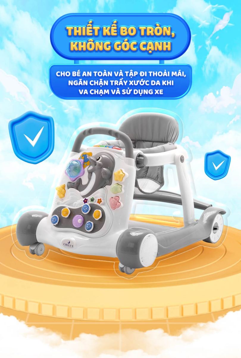 Xe Tập Đi Cao Cấp Chilux Walk G Gấp Gọn Có Khay Đồ Chơi Phát Nhạc