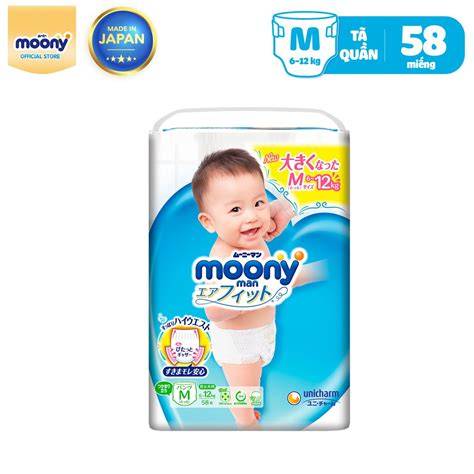 Bỉm/Tã Quần Moony Blue Siêu Mềm Cấu Trúc Đệm Khí (Size M - 58 Miếng)