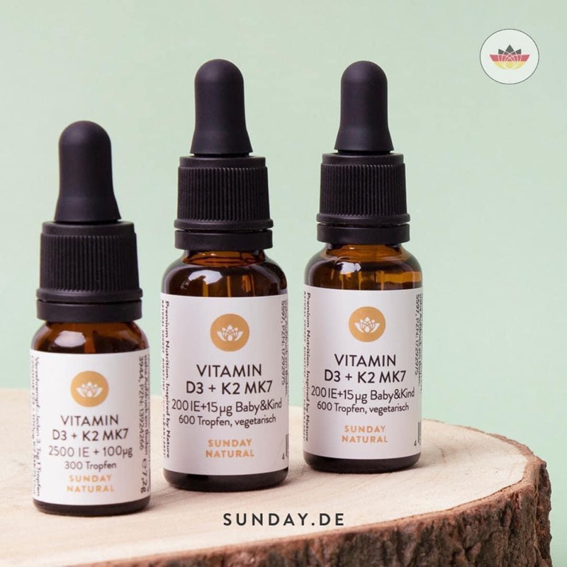 Vitamin D3 K2 MK7 Sunday Natural Của Đức Giúp Hấp Thụ Canxi (Chai 20ml)